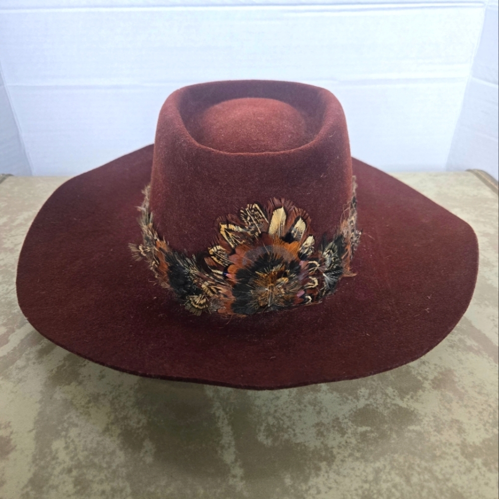 Brown Feather-Embellished Men's Hat